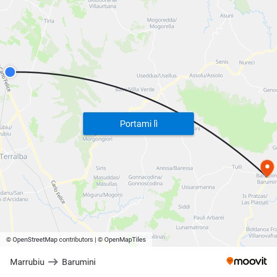 Marrubiu to Barumini map