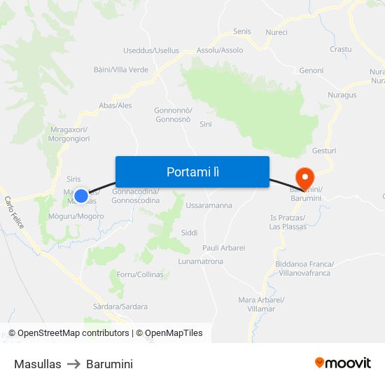 Masullas to Barumini map