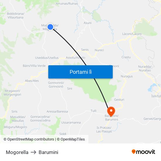 Mogorella to Barumini map