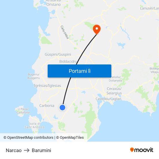 Narcao to Barumini map