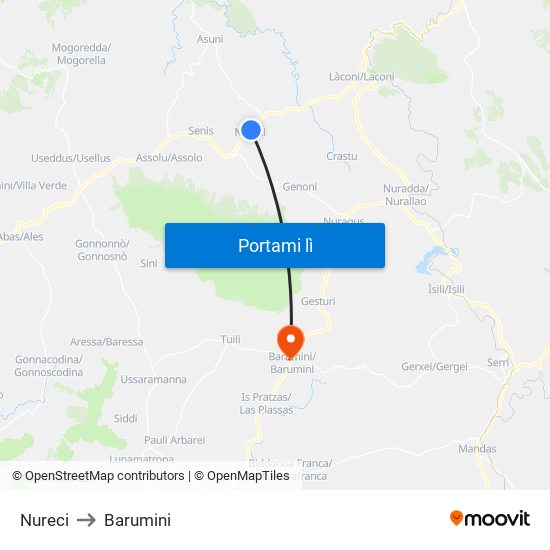 Nureci to Barumini map
