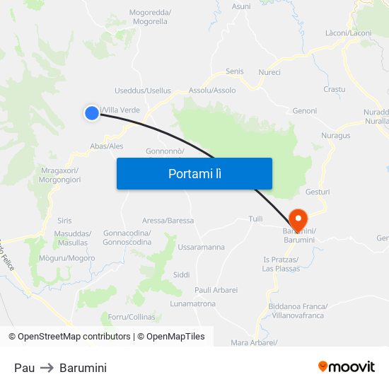 Pau to Barumini map