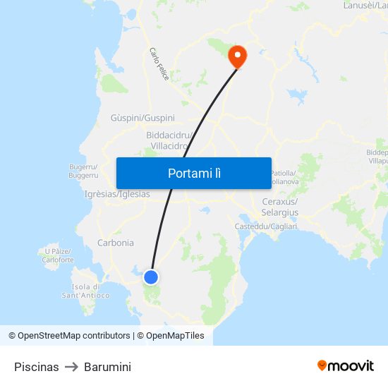 Piscinas to Barumini map