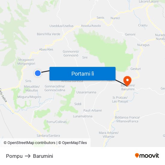 Pompu to Barumini map