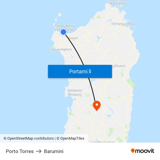 Porto Torres to Barumini map