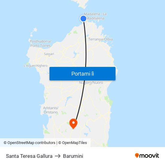 Santa Teresa Gallura to Barumini map