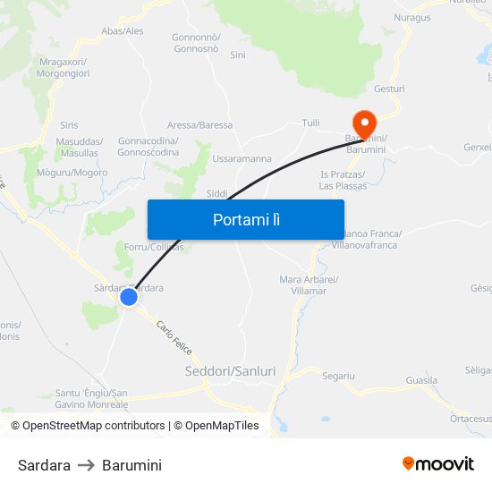 Sardara to Barumini map