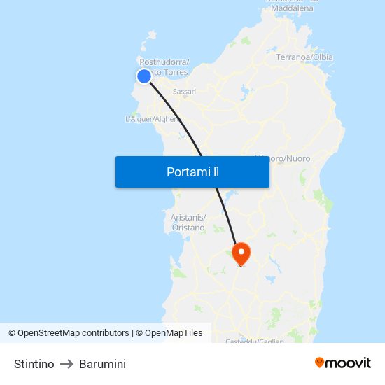 Stintino to Barumini map