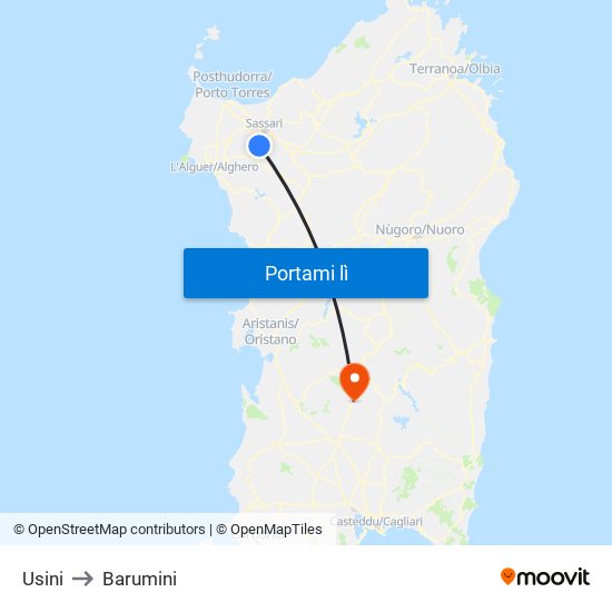 Usini to Barumini map