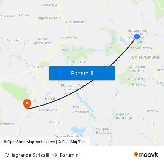 Villagrande Strisaili to Barumini map