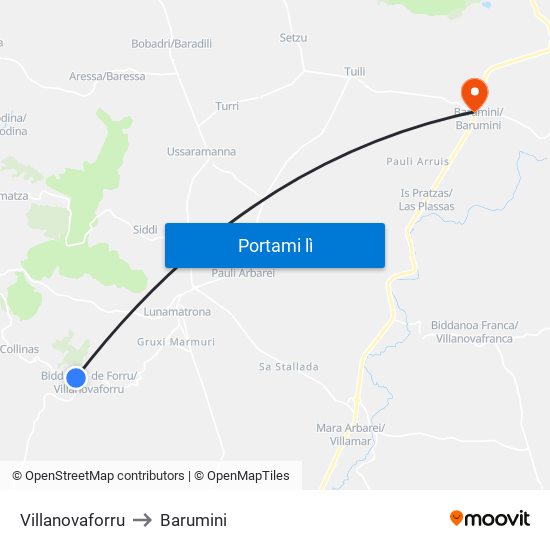 Villanovaforru to Barumini map