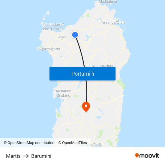 Martis to Barumini map