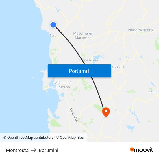Montresta to Barumini map