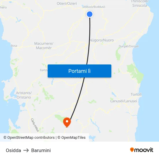 Osidda to Barumini map