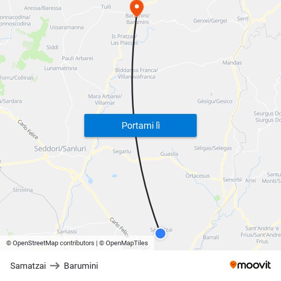 Samatzai to Barumini map