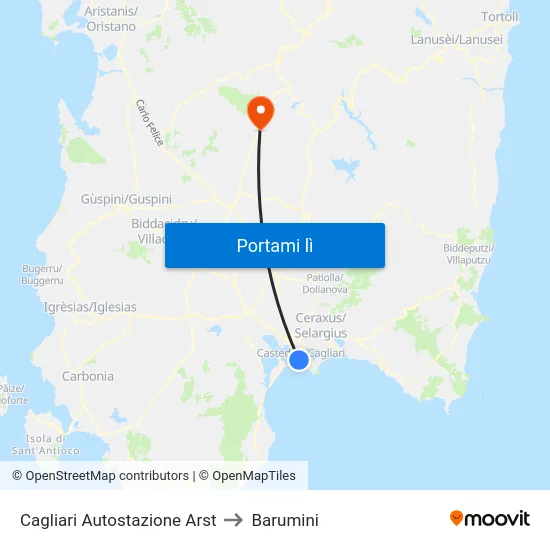 Cagliari Autostazione Arst to Barumini map