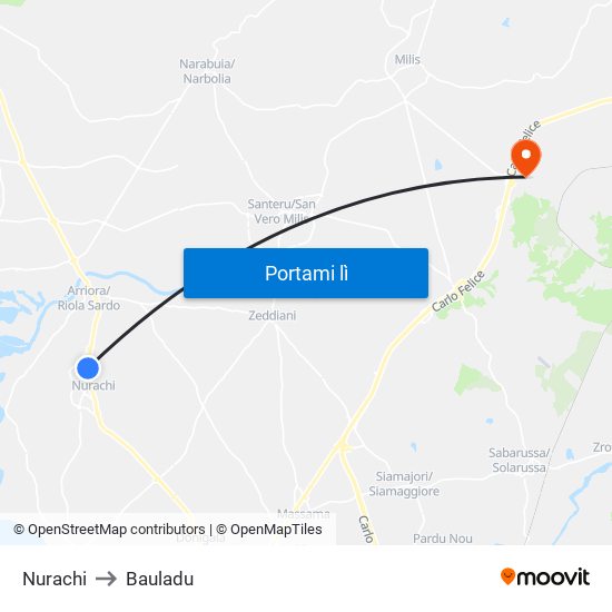 Nurachi to Bauladu map