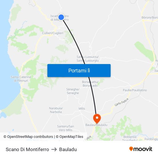 Scano Di Montiferro to Bauladu map