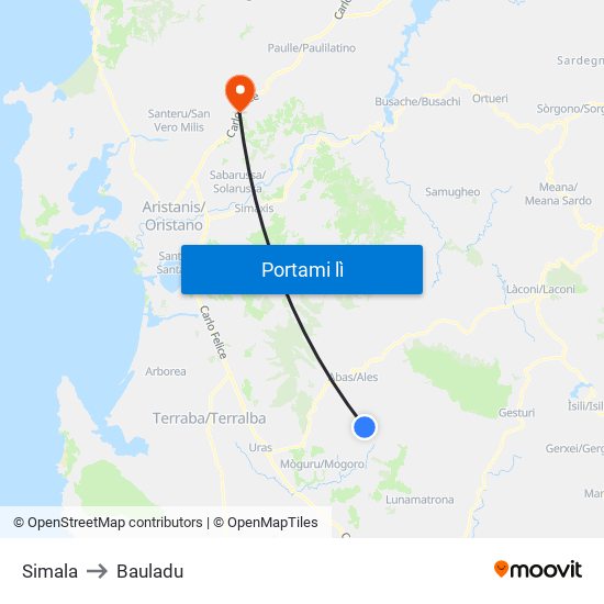 Simala to Bauladu map