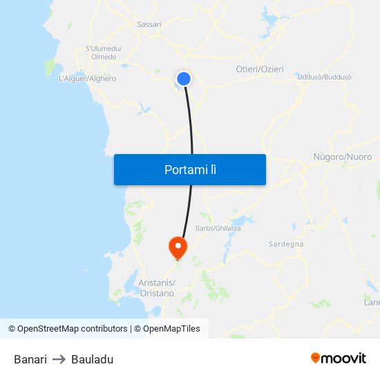 Banari to Bauladu map
