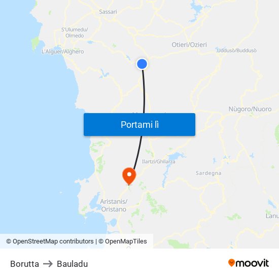 Borutta to Bauladu map