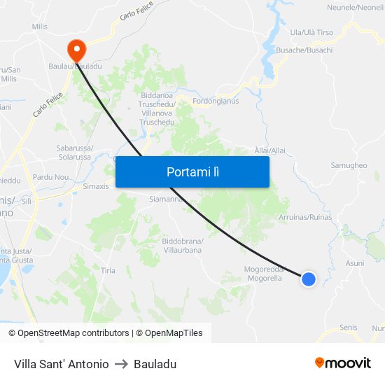 Villa Sant' Antonio to Bauladu map