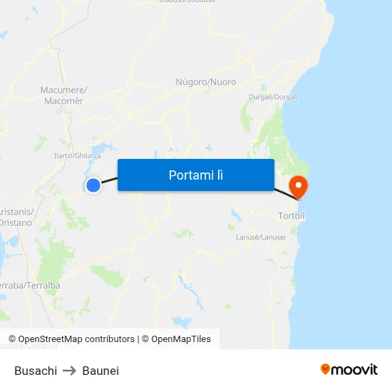 Busachi to Baunei map