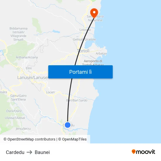 Cardedu to Baunei map