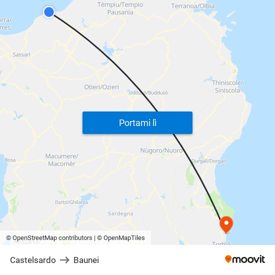Castelsardo to Baunei map