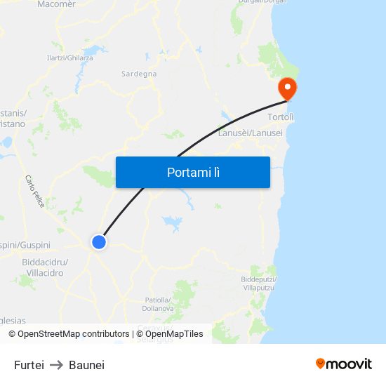 Furtei to Baunei map