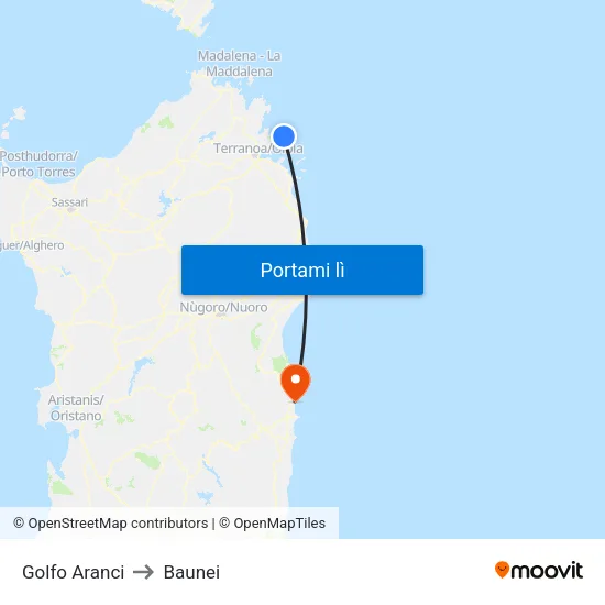 Golfo Aranci to Baunei map