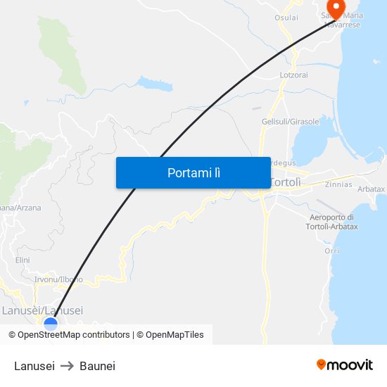 Lanusei to Baunei map