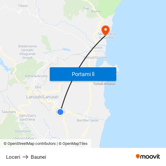 Loceri to Baunei map