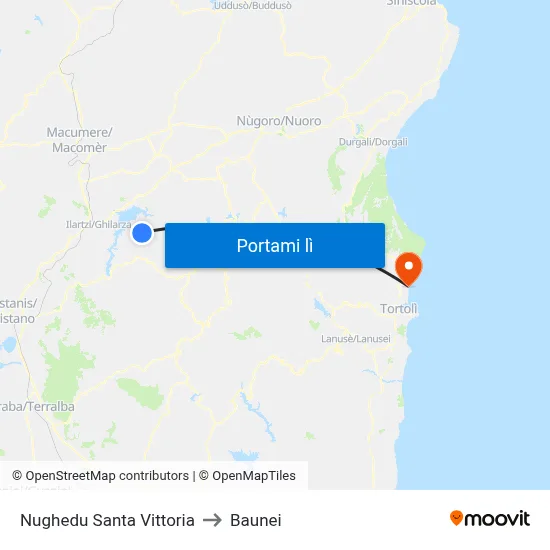 Nughedu Santa Vittoria to Baunei map
