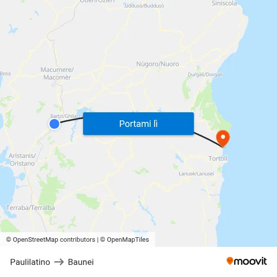 Paulilatino to Baunei map