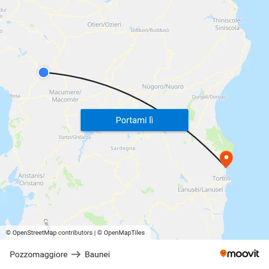 Pozzomaggiore to Baunei map