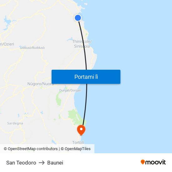 San Teodoro to Baunei map