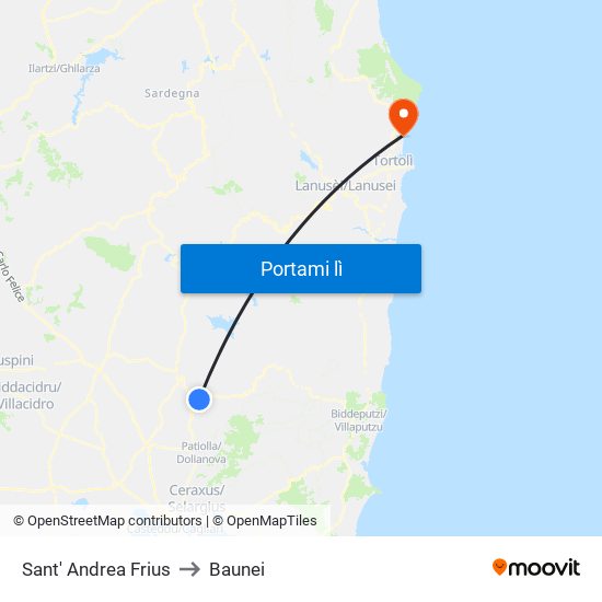 Sant' Andrea Frius to Baunei map