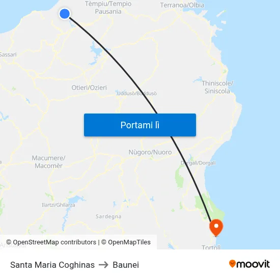 Santa Maria Coghinas to Baunei map