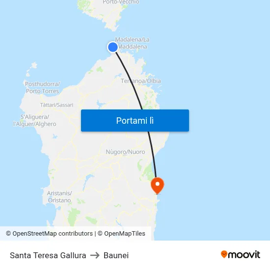 Santa Teresa Gallura to Baunei map