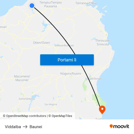 Viddalba to Baunei map