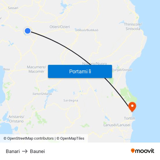Banari to Baunei map