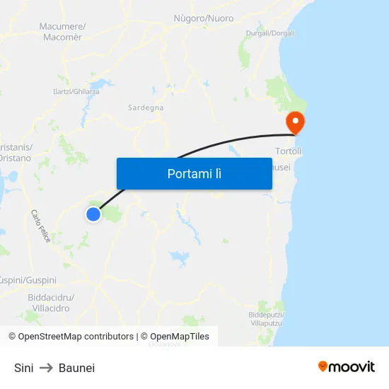 Sini to Baunei map
