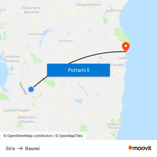 Siris to Baunei map
