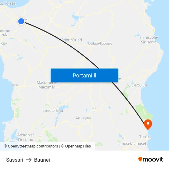 Sassari to Baunei map