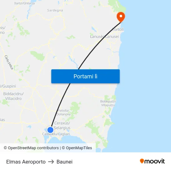 Elmas Aeroporto to Baunei map