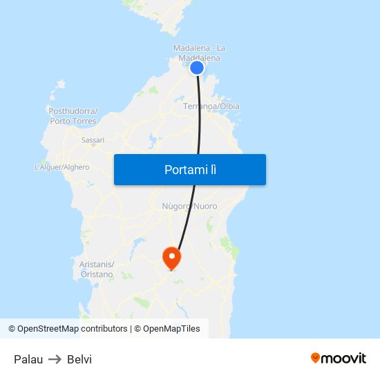 Palau to Belvi map