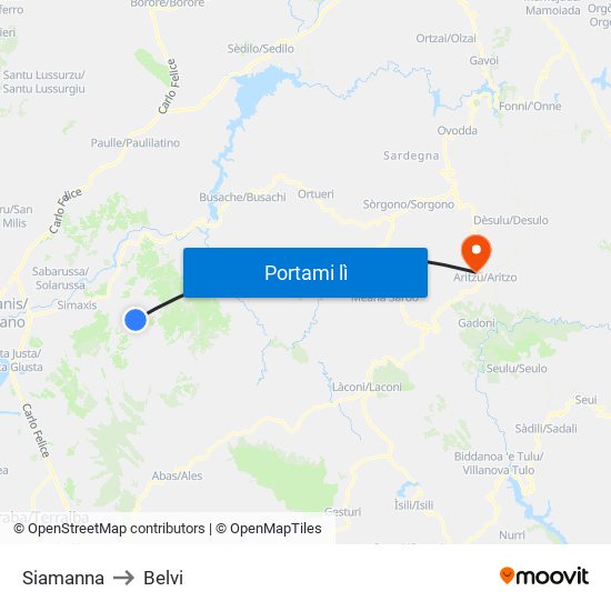 Siamanna to Belvi map