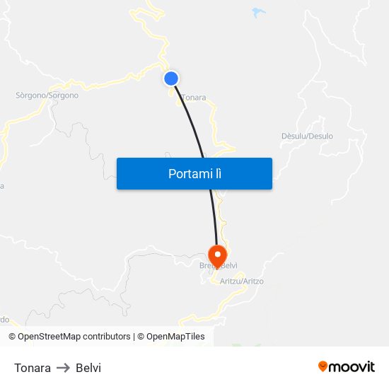 Tonara to Belvi map