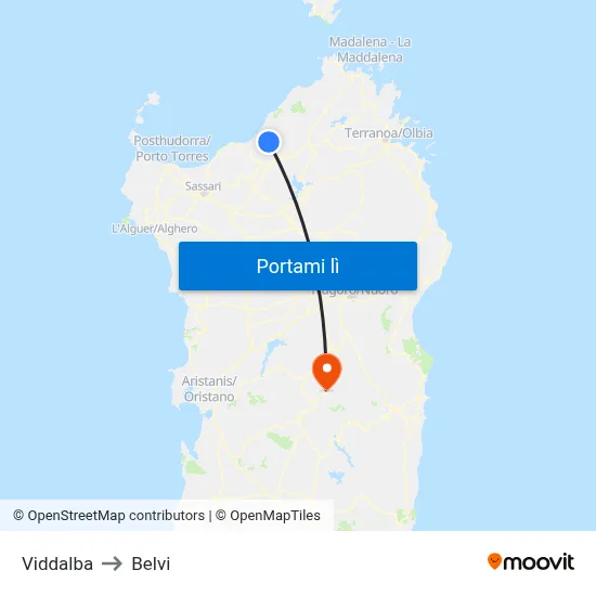 Viddalba to Belvi map